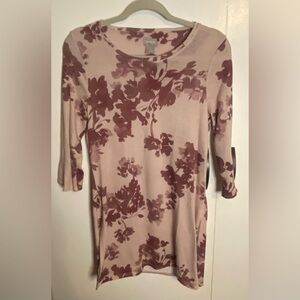 Women’s Pink Floral Side Slit 3/4 Sleeve Tunic Top Size 0 (4/6 S)